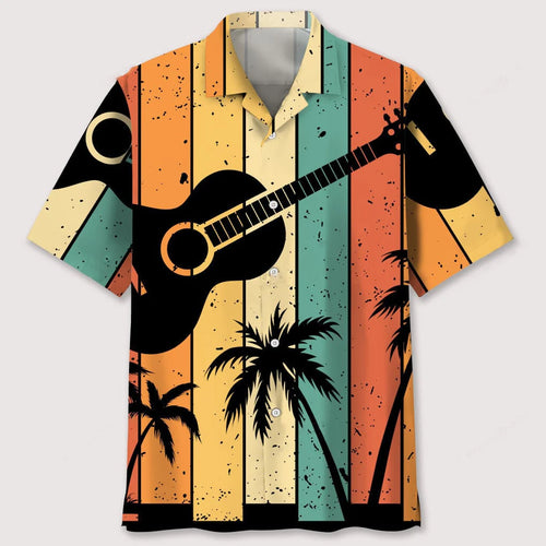 Guitar Retro Pattern Hawaiian Shirt - M - hawaiian shirt