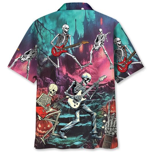 Guitar Skeleton Halloween Night Hawaiian Shirt - S - hawaiian shirt
