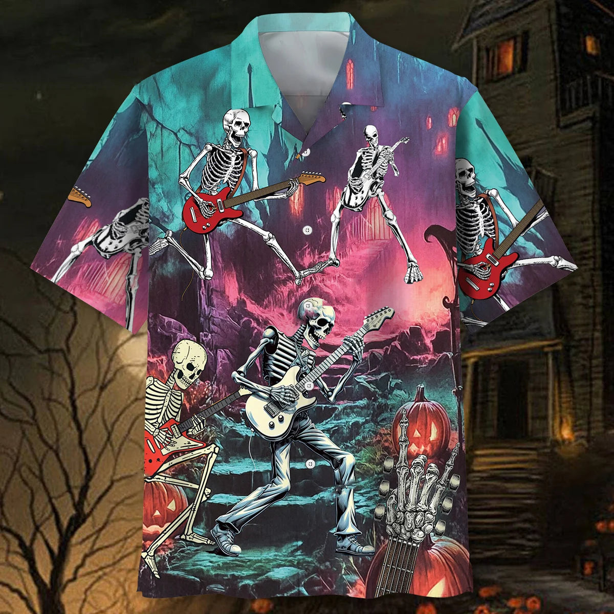 Guitar Skeleton Halloween Night Hawaiian Shirt