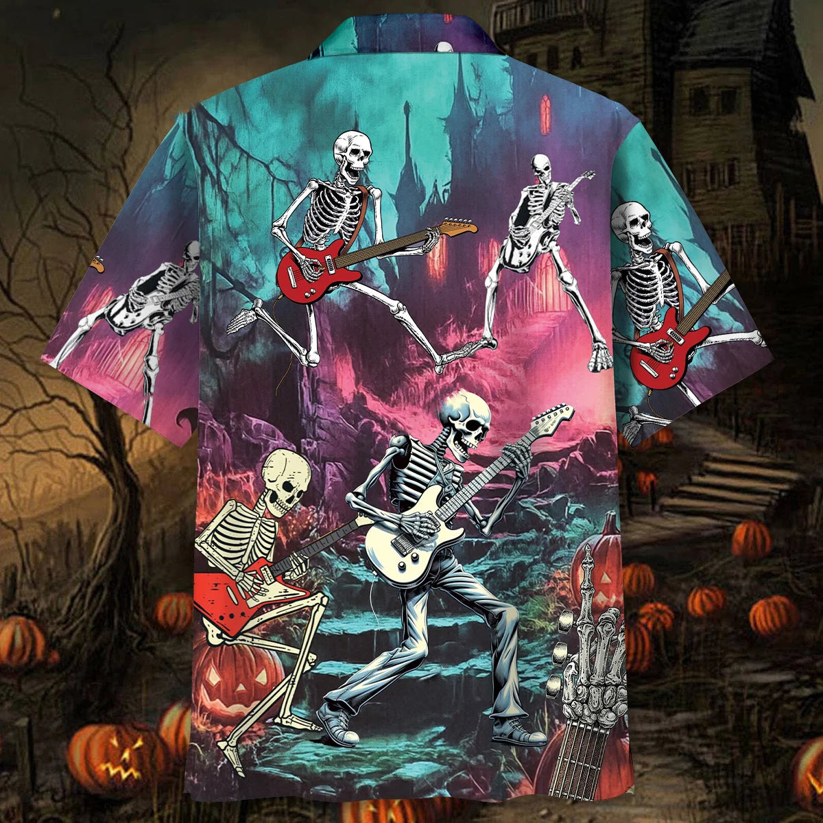 Guitar Skeleton Halloween Night Hawaiian Shirt