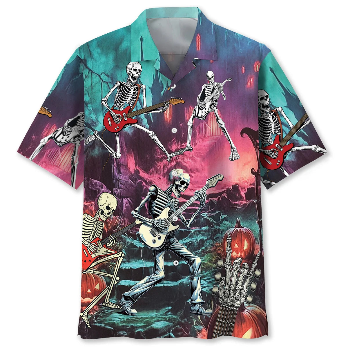 Guitar Skeleton Halloween Night Hawaiian Shirt