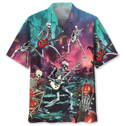 Guitar Skeleton Halloween Night Hawaiian Shirt
