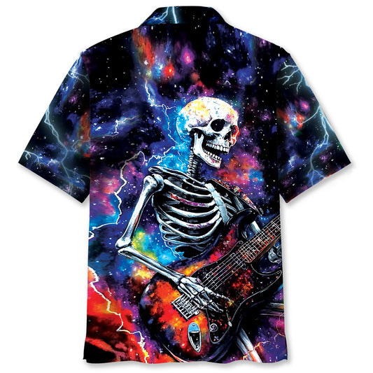 Guitar Skull Lightning Hawaiian Shirt - S - hawaiian shirt