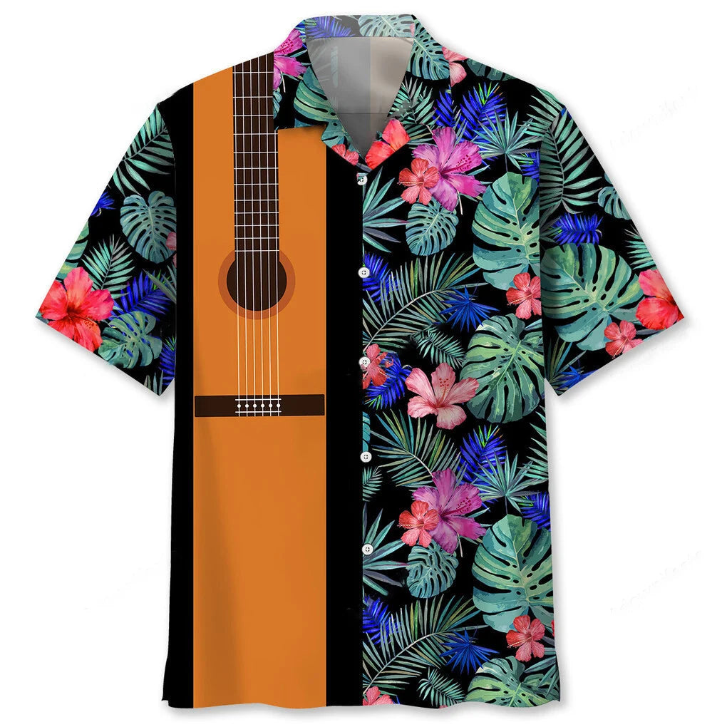 Guitar Tropical Hawaii Hawaiian Shirt