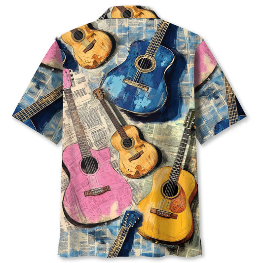 Guitar Vintage Newspaper Hawaiian Shirt - S - hawaiian shirt