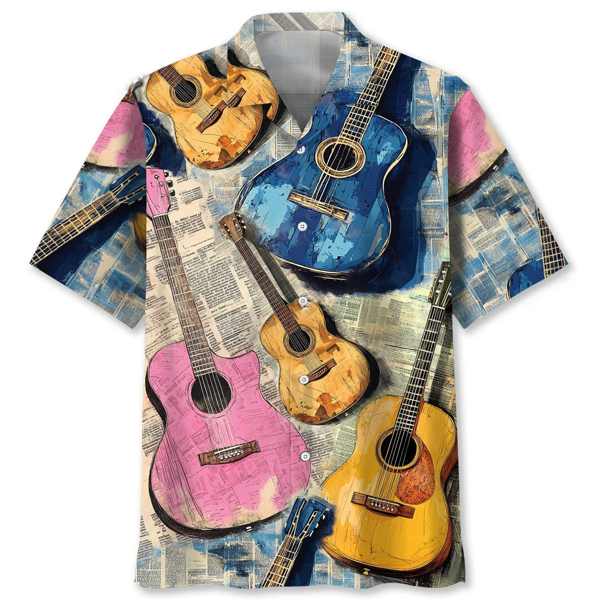 Guitar Vintage Newspaper Hawaiian Shirt
