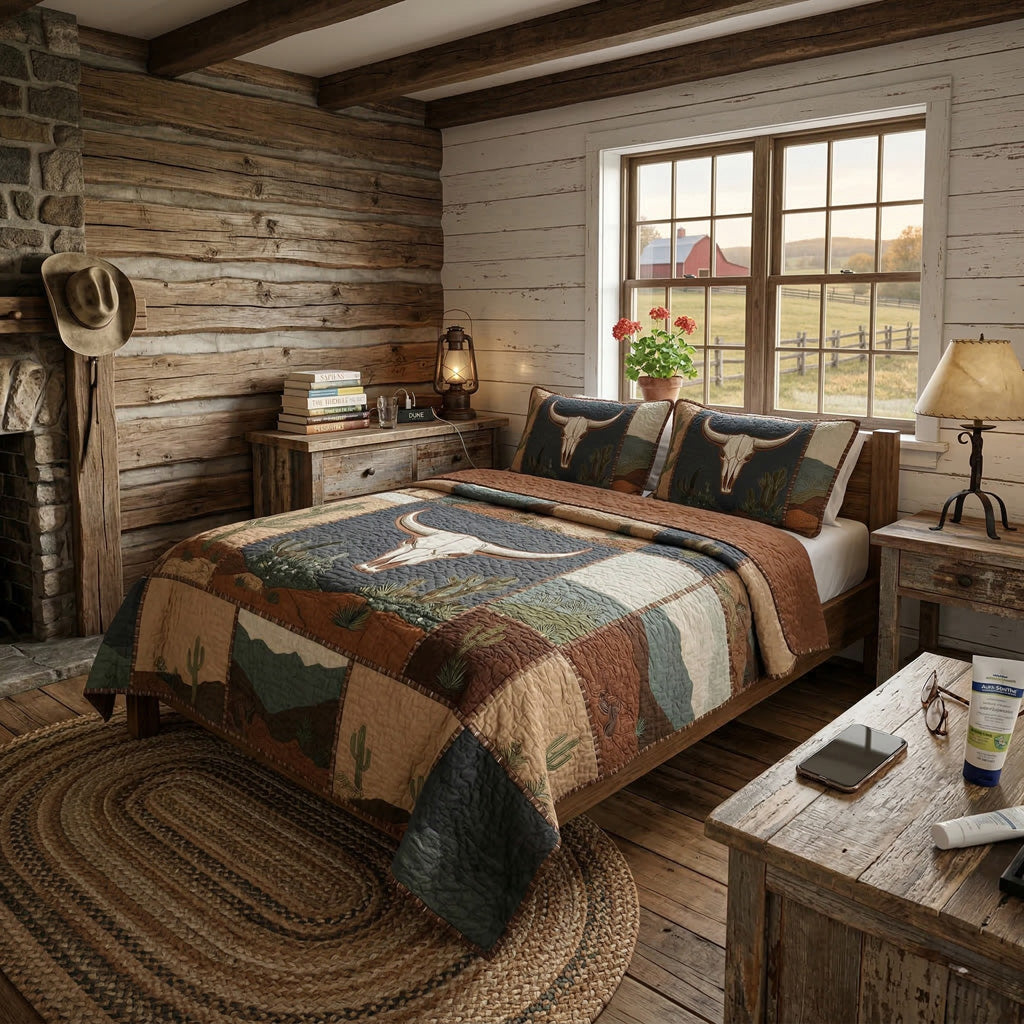 Sagebrush Longhorn Desert 3-Piece Quilted Bedding Set
