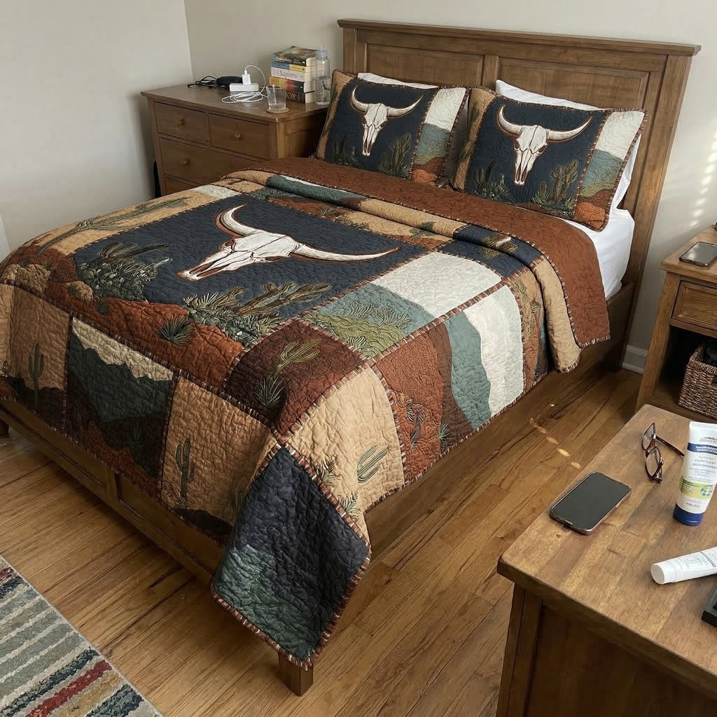Sagebrush Longhorn Desert 3-Piece Quilted Bedding Set