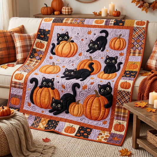 Halloween Black Cat Pumpkin Quilt Blanket