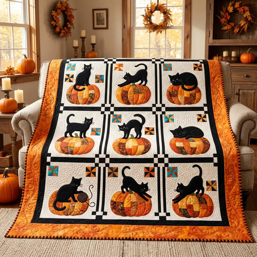 Halloween Cat Pumpkin Quilt Blanket