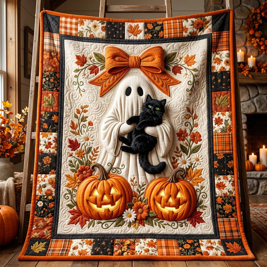 Halloween Ghost Cat Quilt Blanket