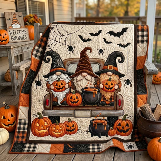 Halloween Gnome Pumpkin Truck Quilt Blanket