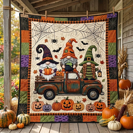 Halloween Gnome Truck Quilt Blanket