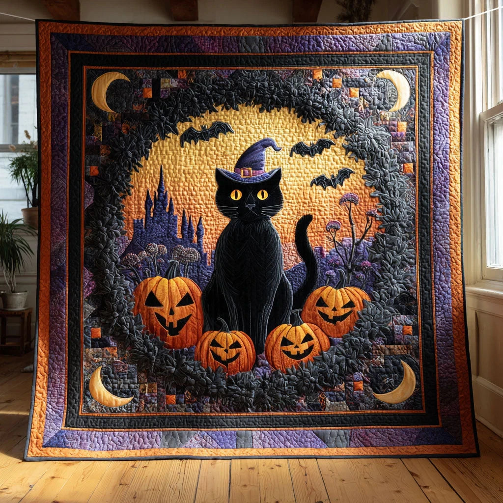 Halloween Moonlight Cat Quilt Blanket
