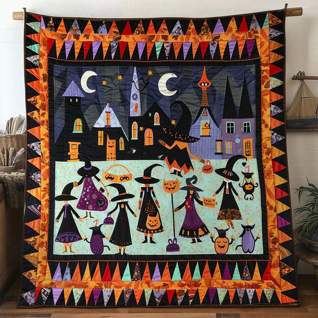 Halloween Witches' Crescent Moon Fest Quilt Blanket