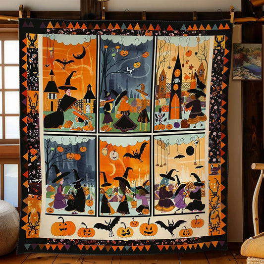 Halloween Witches' Dance Quilt Blanket