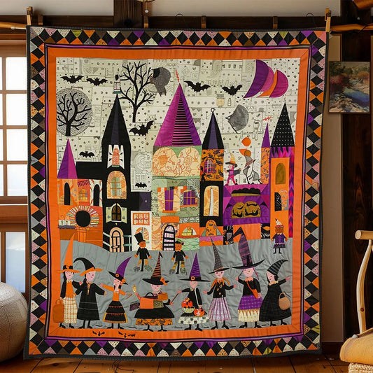 Halloween Witches' Trick Or Treat Quilt Blanket