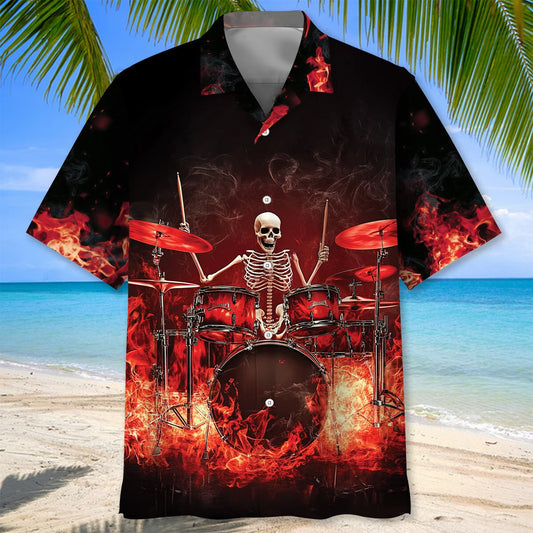 Halloween Racing Drum Set on Fire Hawaiian Shirt - S - hawaiian shirt