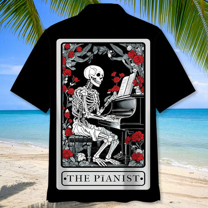 Halloween Skeleton Plays Piano Tarot Card Hawaiian Shirt