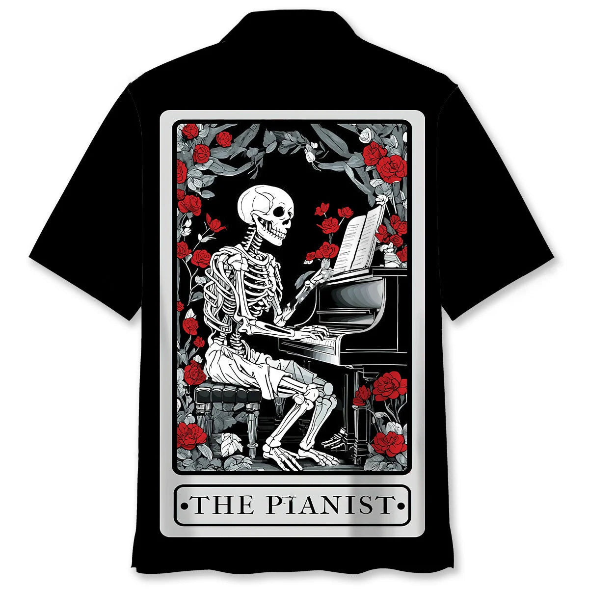Halloween Skeleton Plays Piano Tarot Card Hawaiian Shirt
