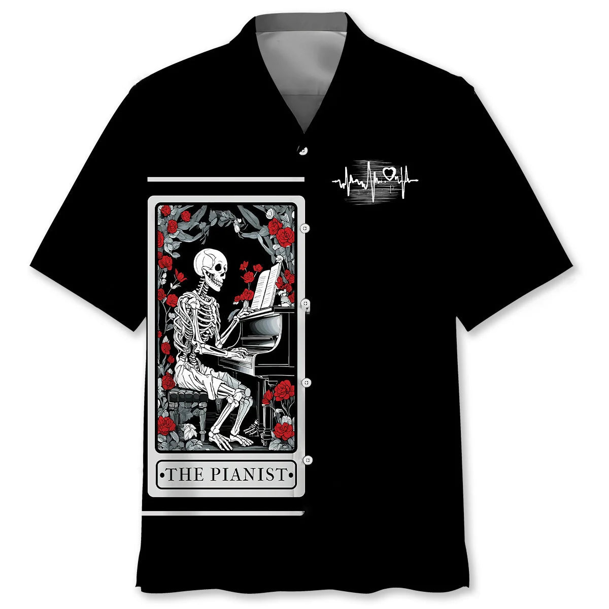 Halloween Skeleton Plays Piano Tarot Card Hawaiian Shirt