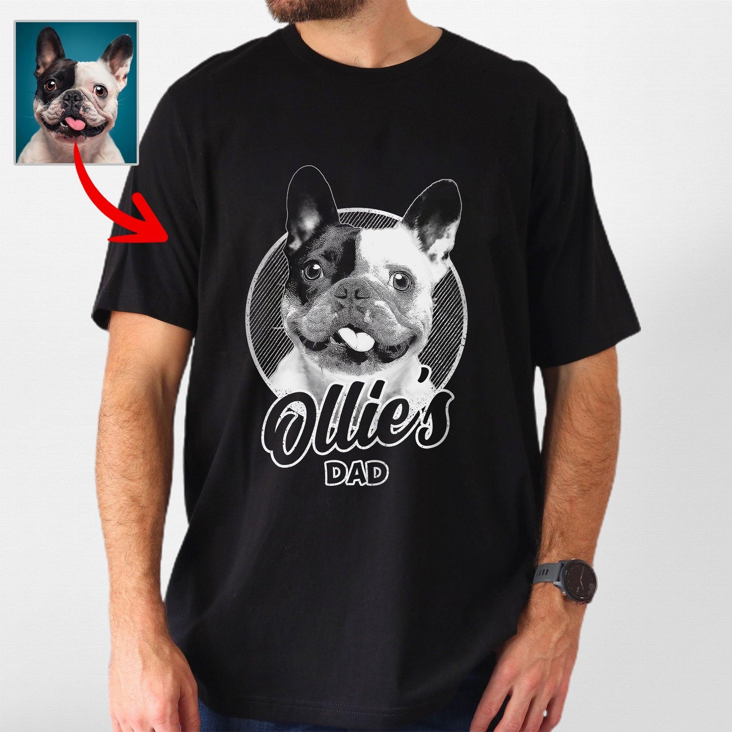 Hand Drawn Dog Face T-Shirt by Real Artisan, custom pet portrait gift for pet lovers (view 11)