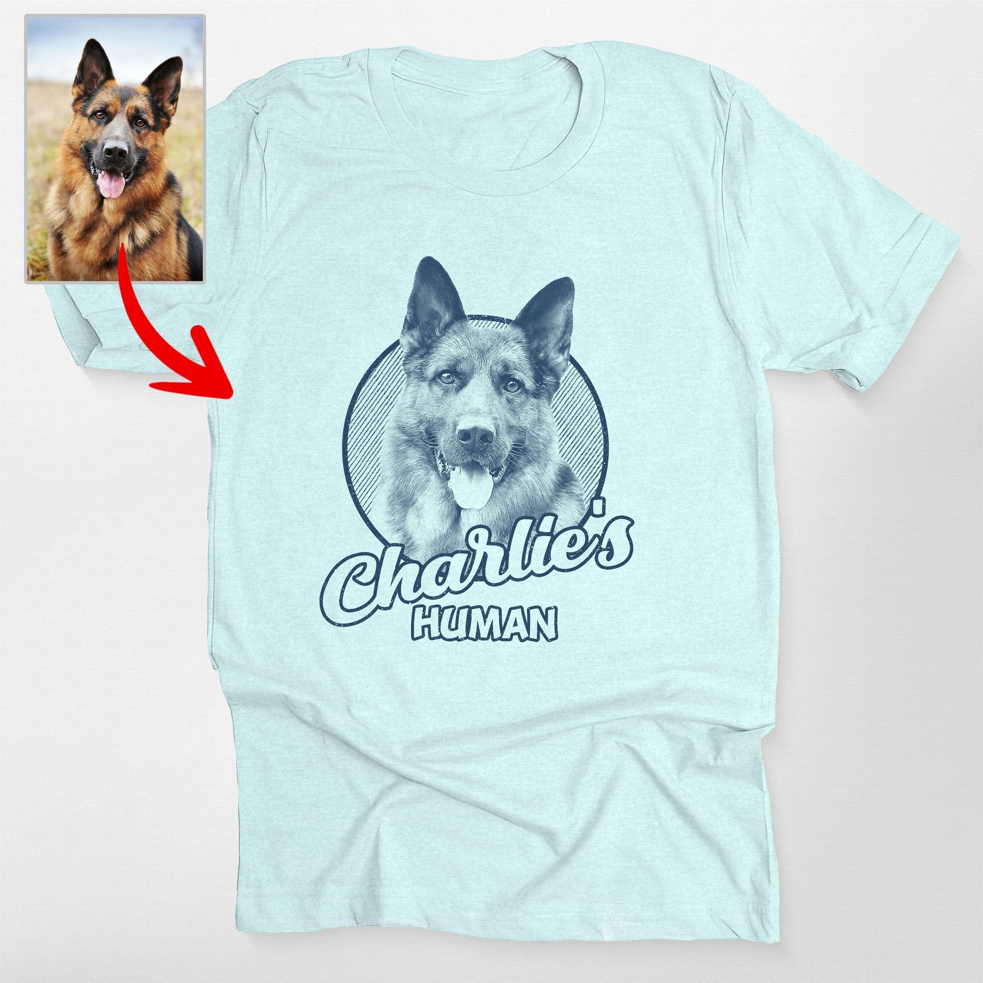 Hand Drawn Dog Face T-Shirt by Real Artisan, custom pet portrait gift for pet lovers (view 3)