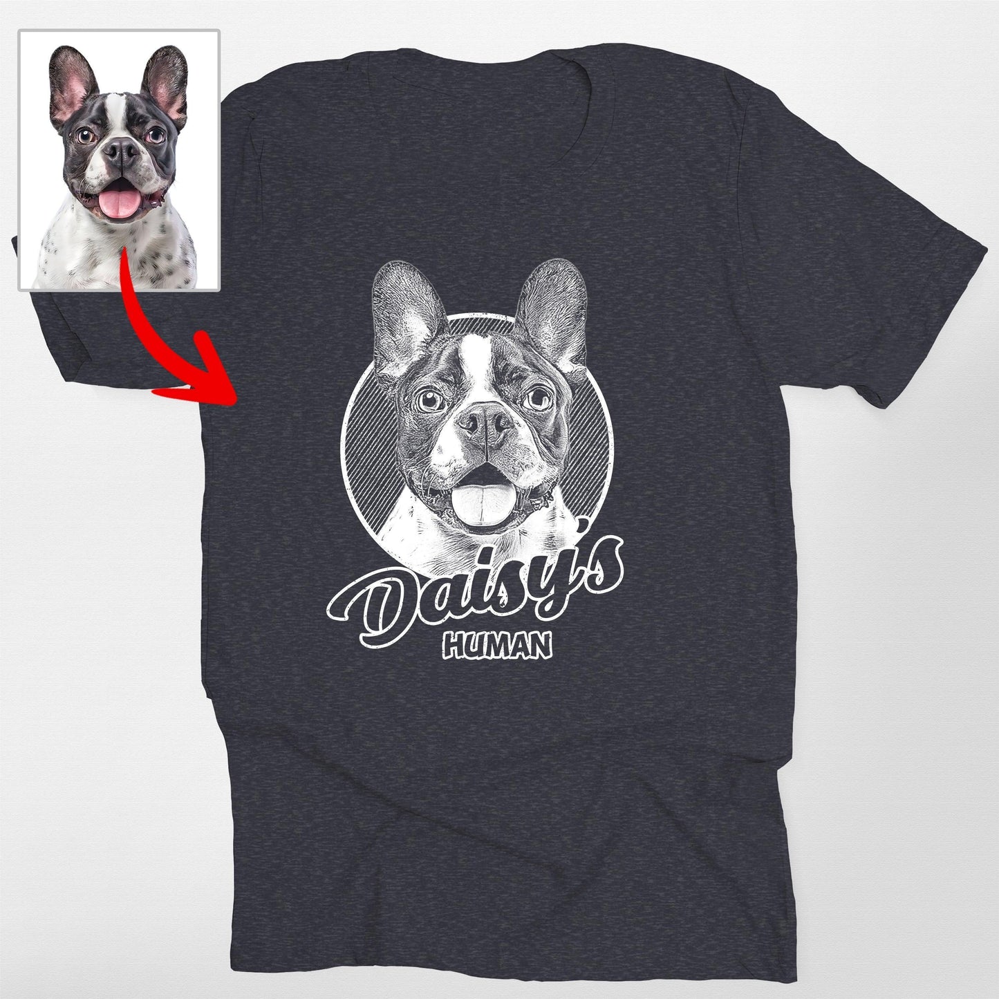 Hand Drawn Dog Face T-Shirt by Real Artisan, custom pet portrait gift for pet lovers (view 4)