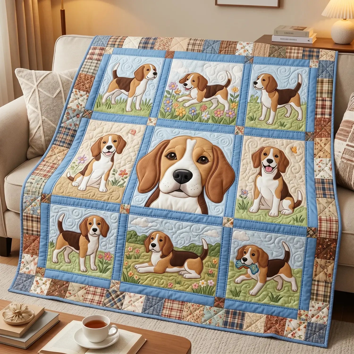 Happy Beagle Quilt Blanket