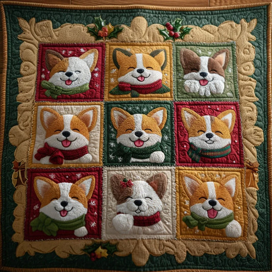 Happy Corgi Quilt Blanket