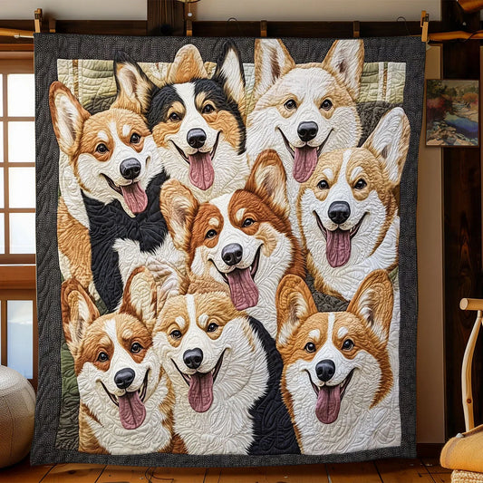 Happy Corgis Quilt Blanket
