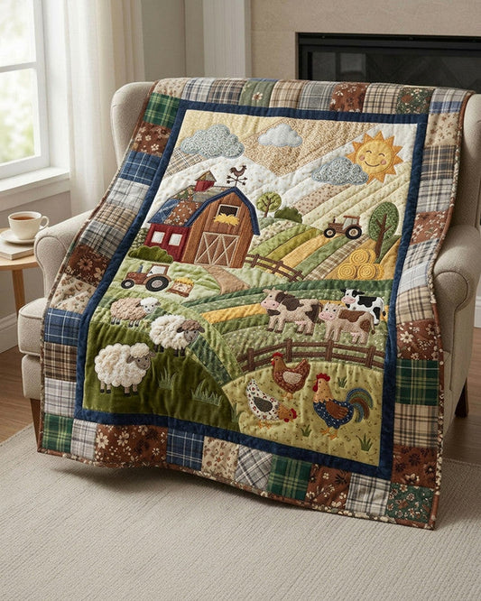 Happy Farm Day Quilt Blanket - Quilted Blanket by OtterMia