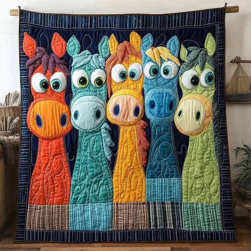 Happy Folk Horse Quilt Blanket