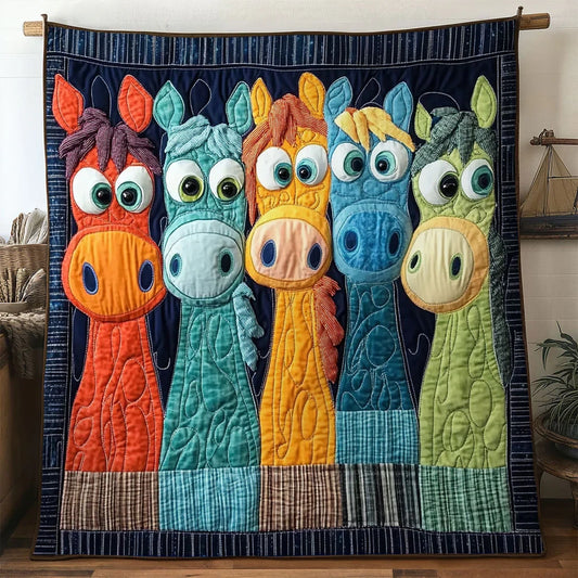 Happy Folk Horse Quilt Blanket