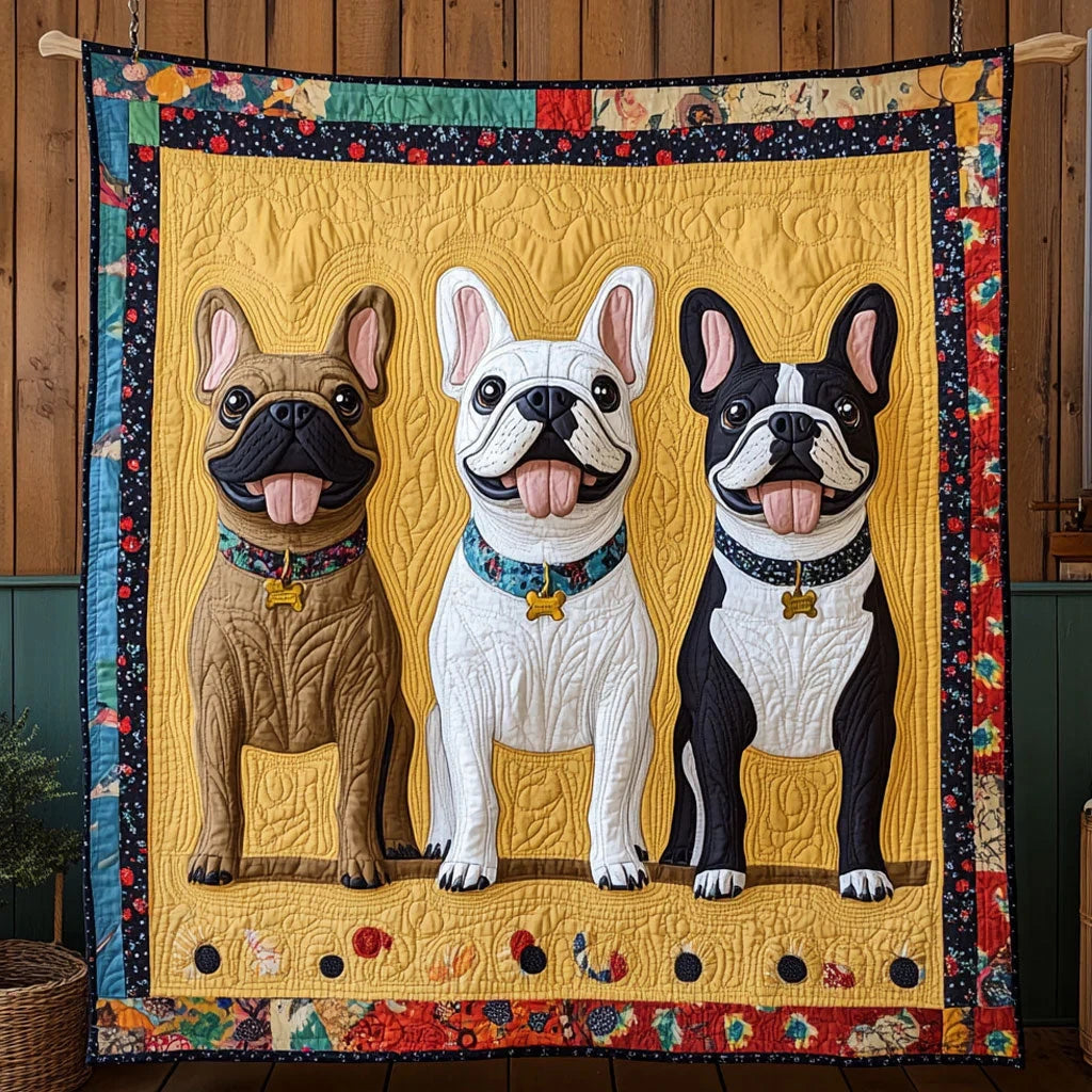Happy French Bull Quilt Blanket