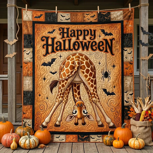Happy Halloween Funny Giraffe Quilt Blanket