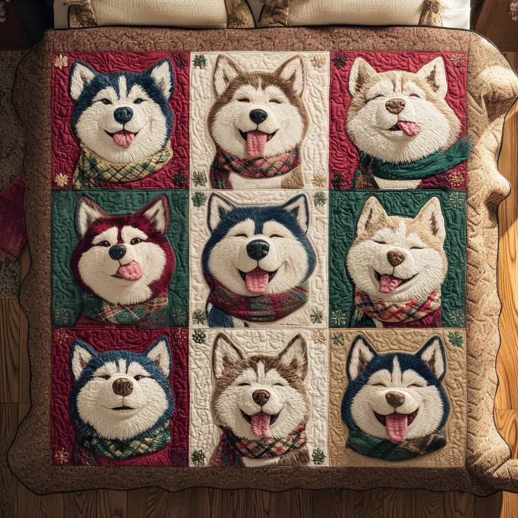 Happy Husky Quilt Blanket