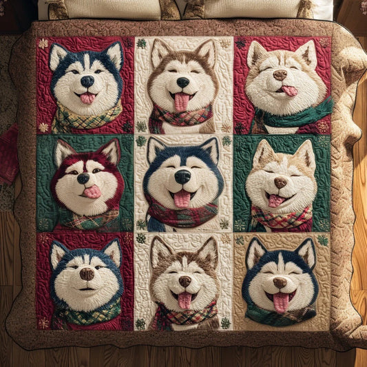 Happy Husky Quilt Blanket
