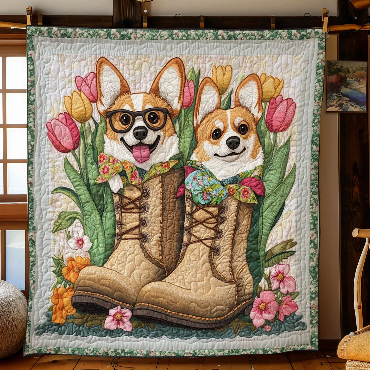 Happy In Flower Boot Quilt Blanket