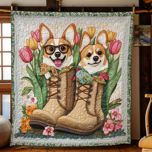 Happy In Flower Boot Quilt Blanket
