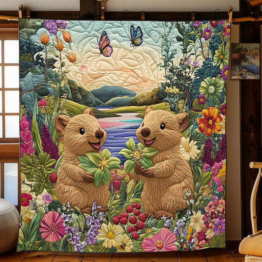 Happy Quokka Quilt Blanket