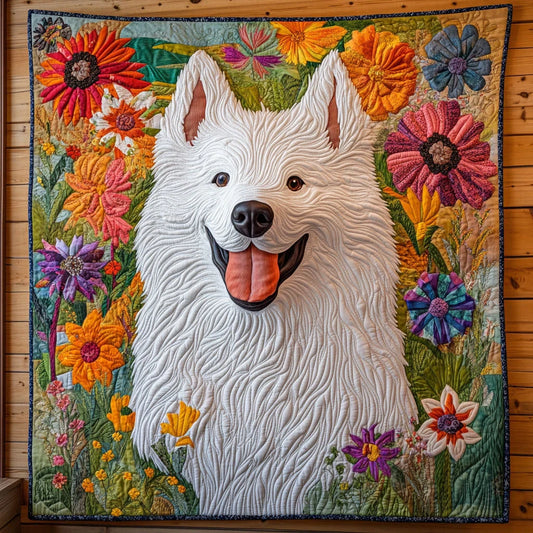 Happy Samoyed Quilt Blanket