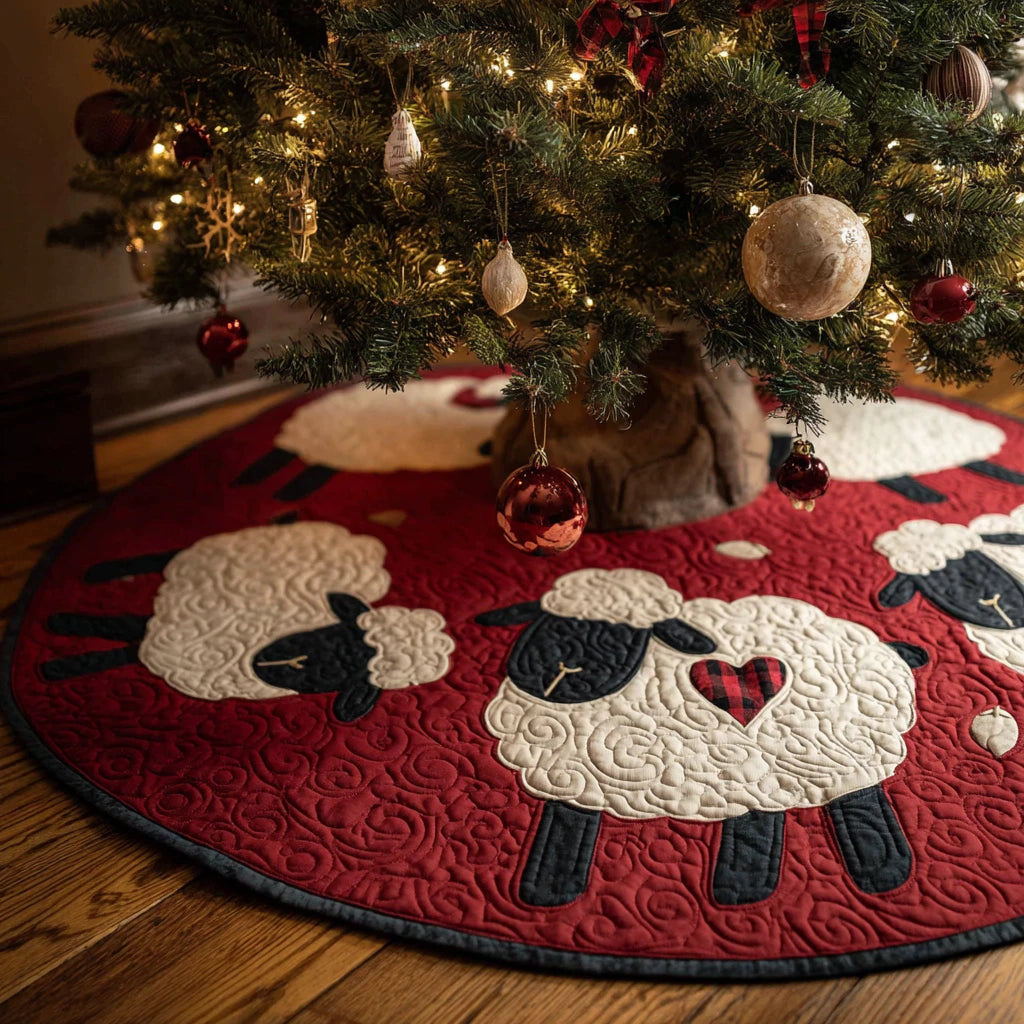 Happy Sheep Christmas Quilted Tree Skirt