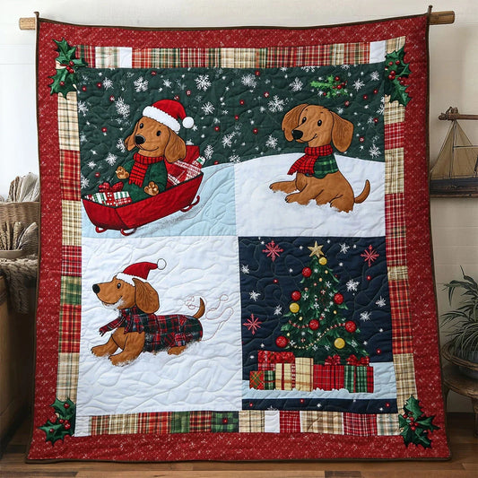 Happy Snow Dachshund Quilt Blanket