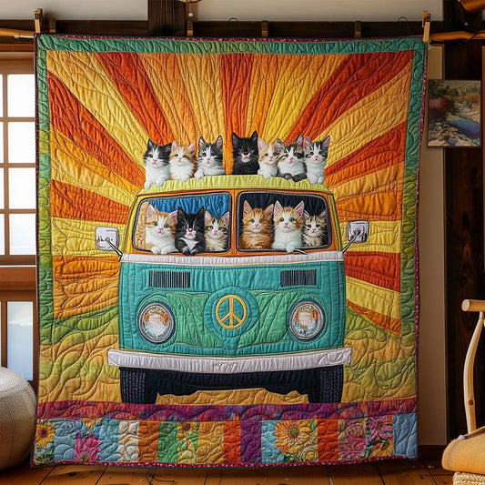Happy Van Cat Quilt Blanket