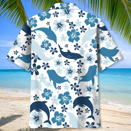 Happy Dolphin Blue Hawaiian Shirt