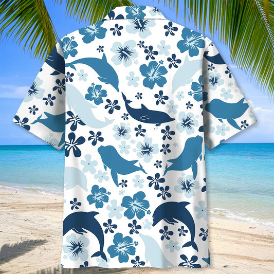 Happy Dolphin Blue Hawaiian Shirt - S - hawaiian shirt