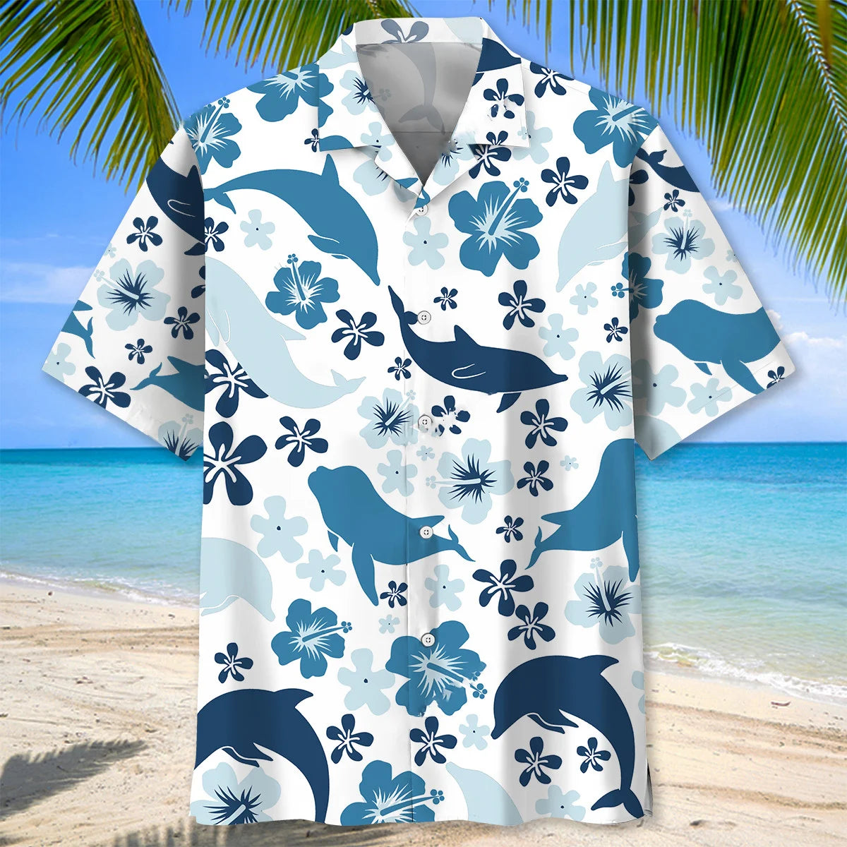 Happy Dolphin Blue Hawaiian Shirt