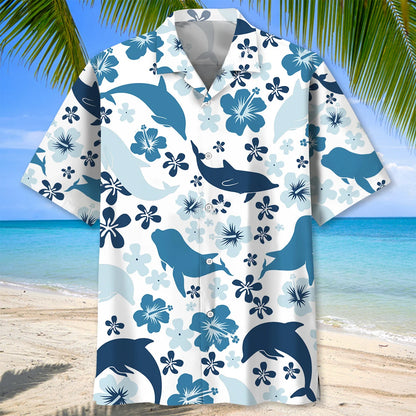 Happy Dolphin Blue Hawaiian Shirt