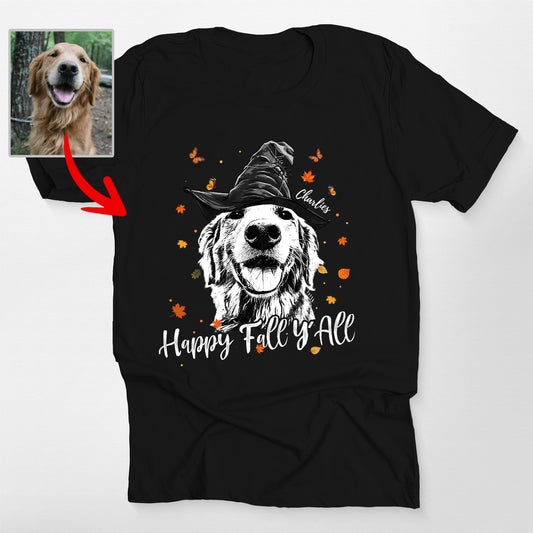 Happy Fall Y'all Customdog Sketch Unisex T-Shirt H, custom pet portrait gift for pet lovers